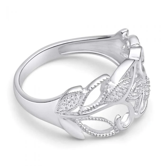 Sterling Silver Diamond Set Leaf Ring - Image 2