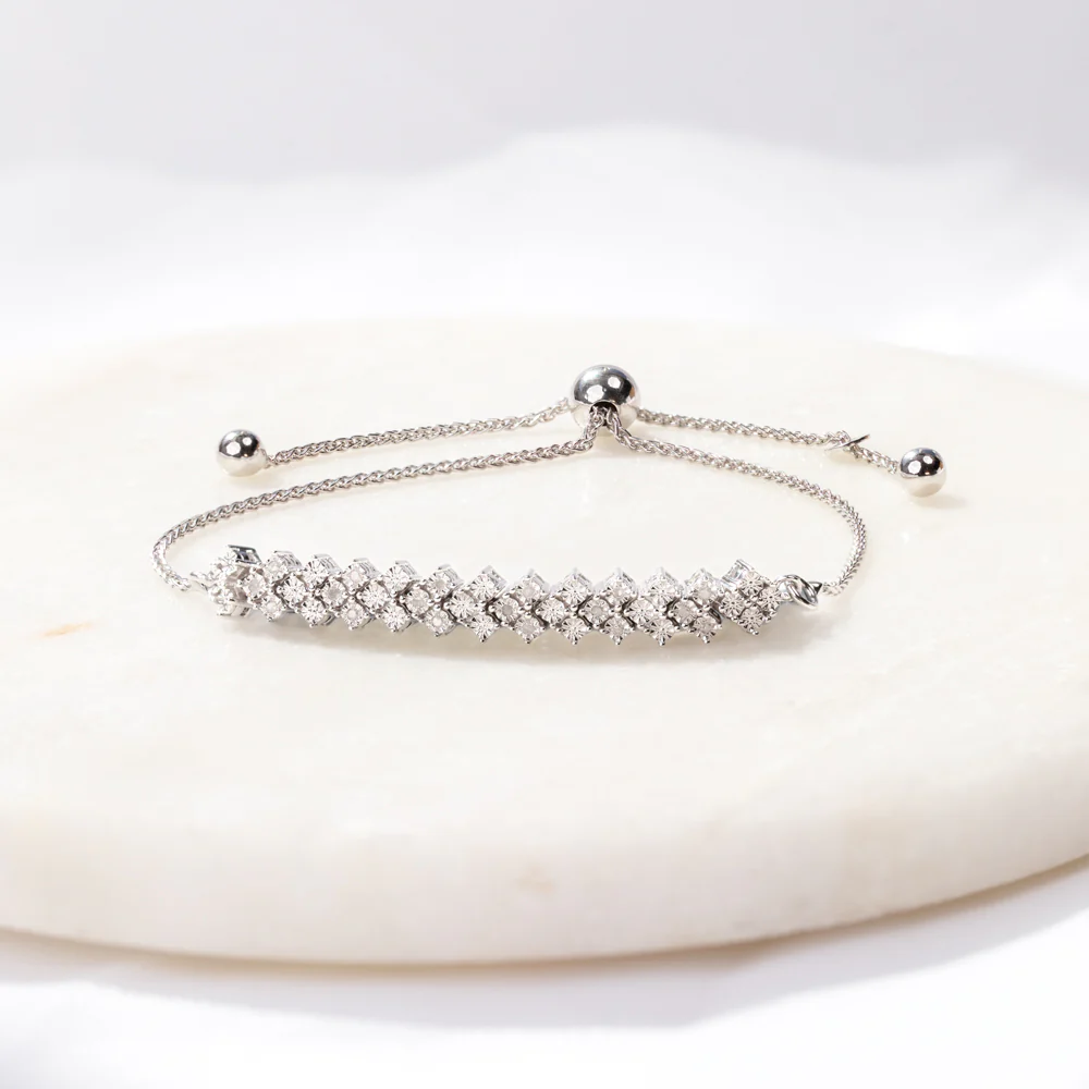 Sterling Silver Diamond Slider Bracelet with 18 Round Brilliant Cut Diamonds - Image 3