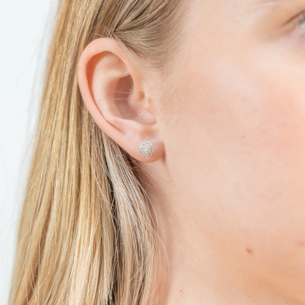 Sterling Silver Diamond Stud Earrings - Image 2