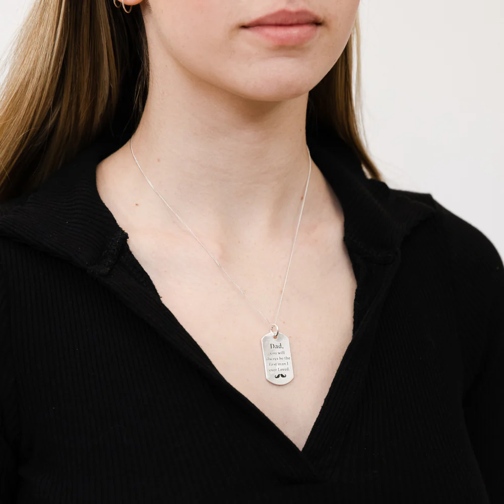 Sterling Silver Dog Tag Dad Daughters Message Pendant - Image 2