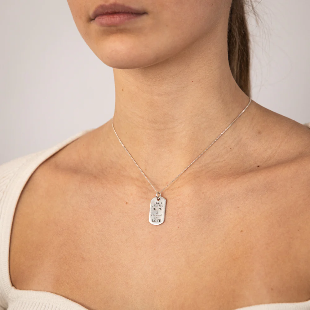 Sterling Silver Dog Tag Dad Son Daughter Message Pendant - Image 2