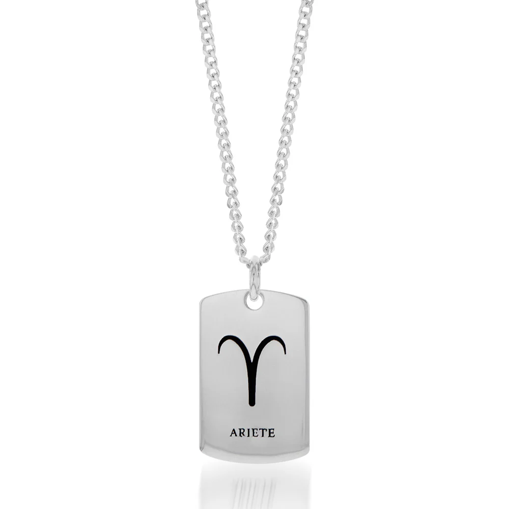 Sterling Silver Dog Tag With Aries Zodiac/Star Sign Pendant - Image 2