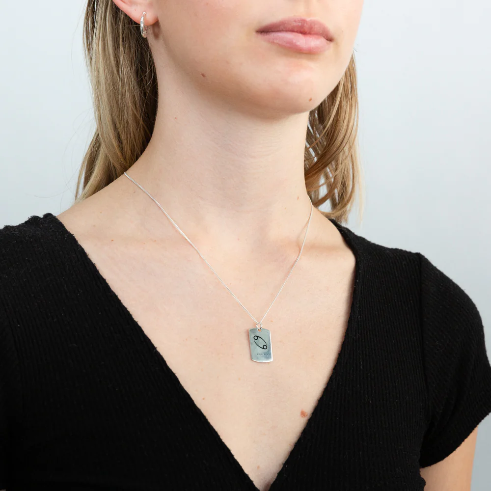 Sterling Silver Dog Tag with Cancer Zodiac/Star Sign Pendant - Image 2