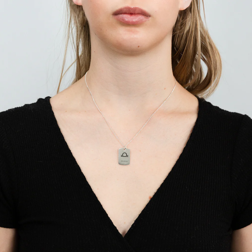 Sterling Silver Dog Tag With Libra Zodiac/Star Sign - Image 2