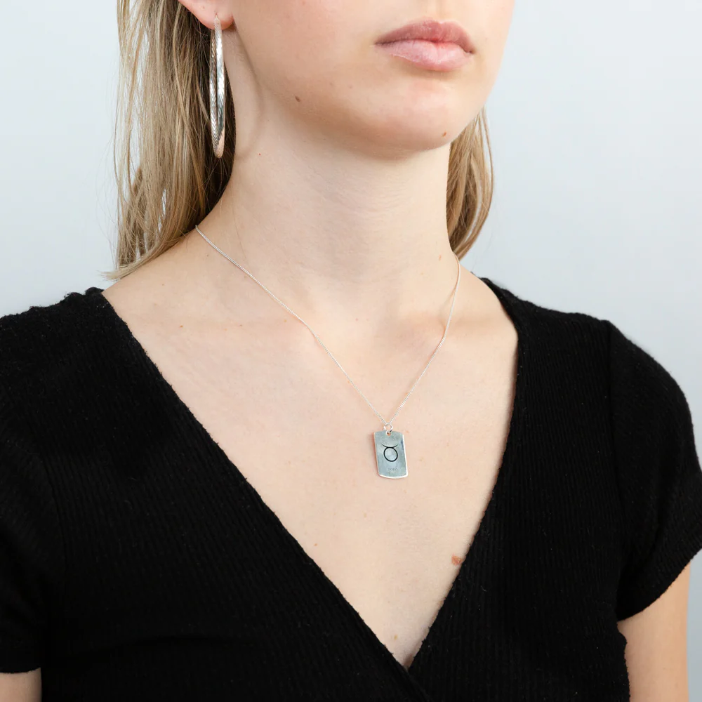 Sterling Silver Dog Tag With Taurus Zodiac/Star Sign Pendant - Image 2