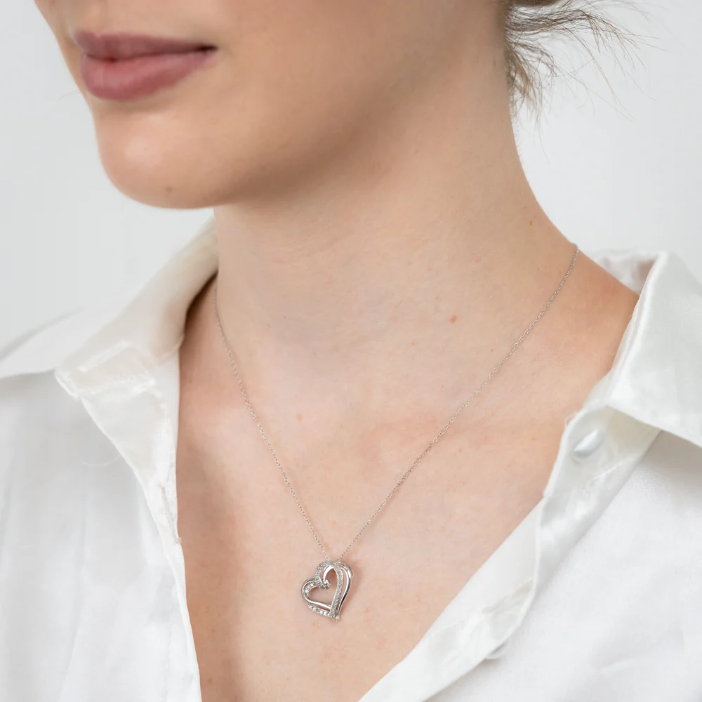 Sterling Silver Double Heart Diamond Pendant with 35 Round Brilliant Cut Diamonds on 46cm Chain - Image 2
