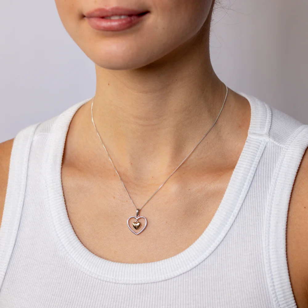 Sterling Silver Double Heart Pendant with Gold Plated Inner Heart - Image 2