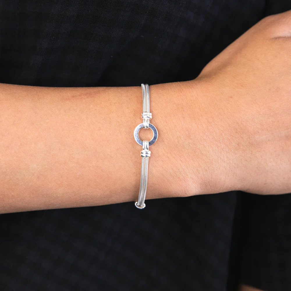 Sterling Silver Double Snake and Disc Bracelet - Image 3