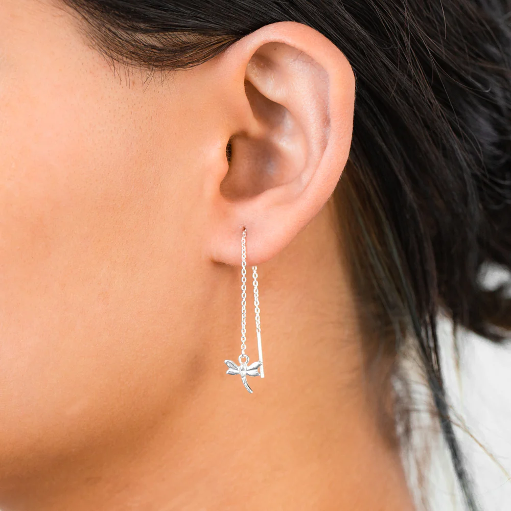 Sterling Silver Dragonfly Threader Drop Earrings - Image 2