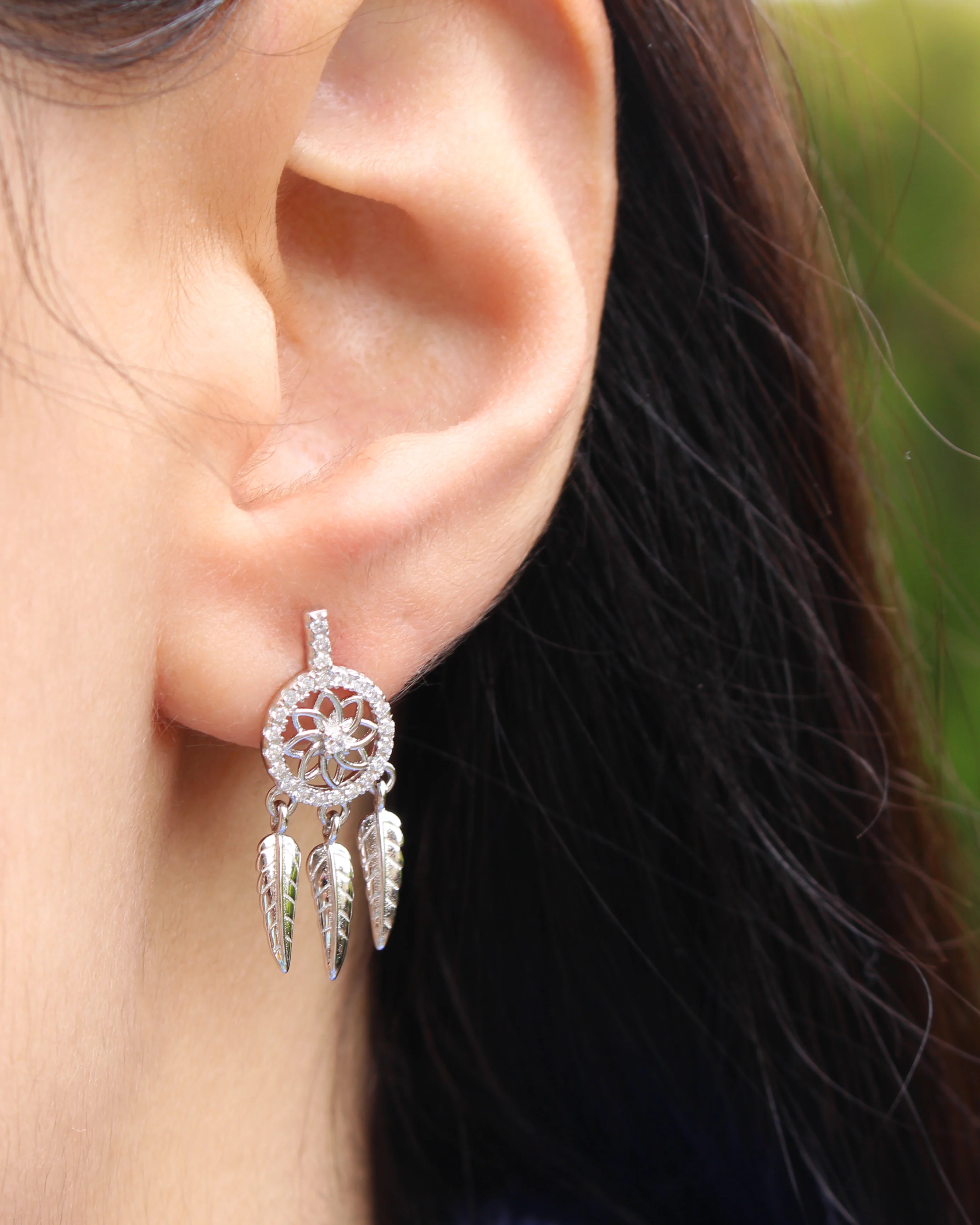 Sterling Silver Dreamcatcher Cubic Zirconia Earrings - Image 2