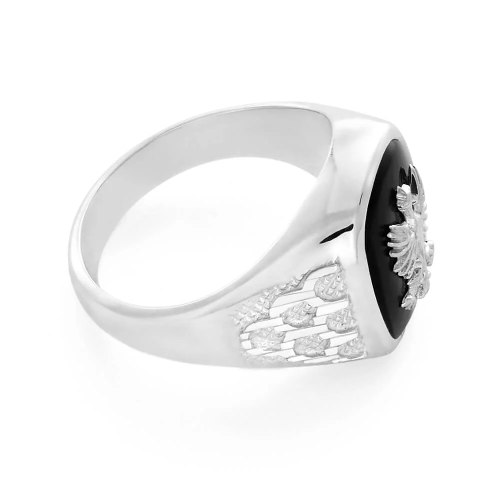 Sterling Silver Eagle Onyx Gents Ring - Image 2