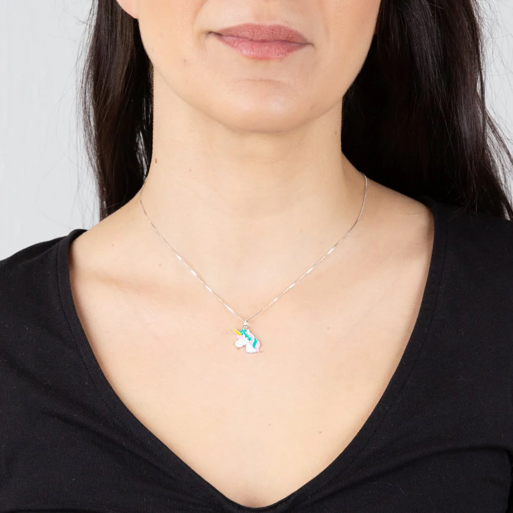 Sterling Silver Emanel Unicorn Pendant On 45cm Chain - Image 2