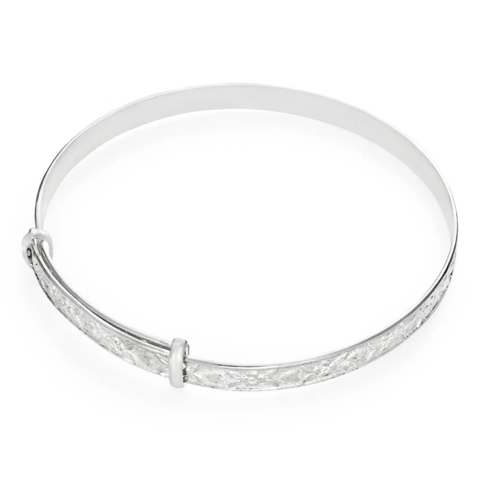 Sterling Silver Embossed Patterned Expandable Baby Bangle - Image 2