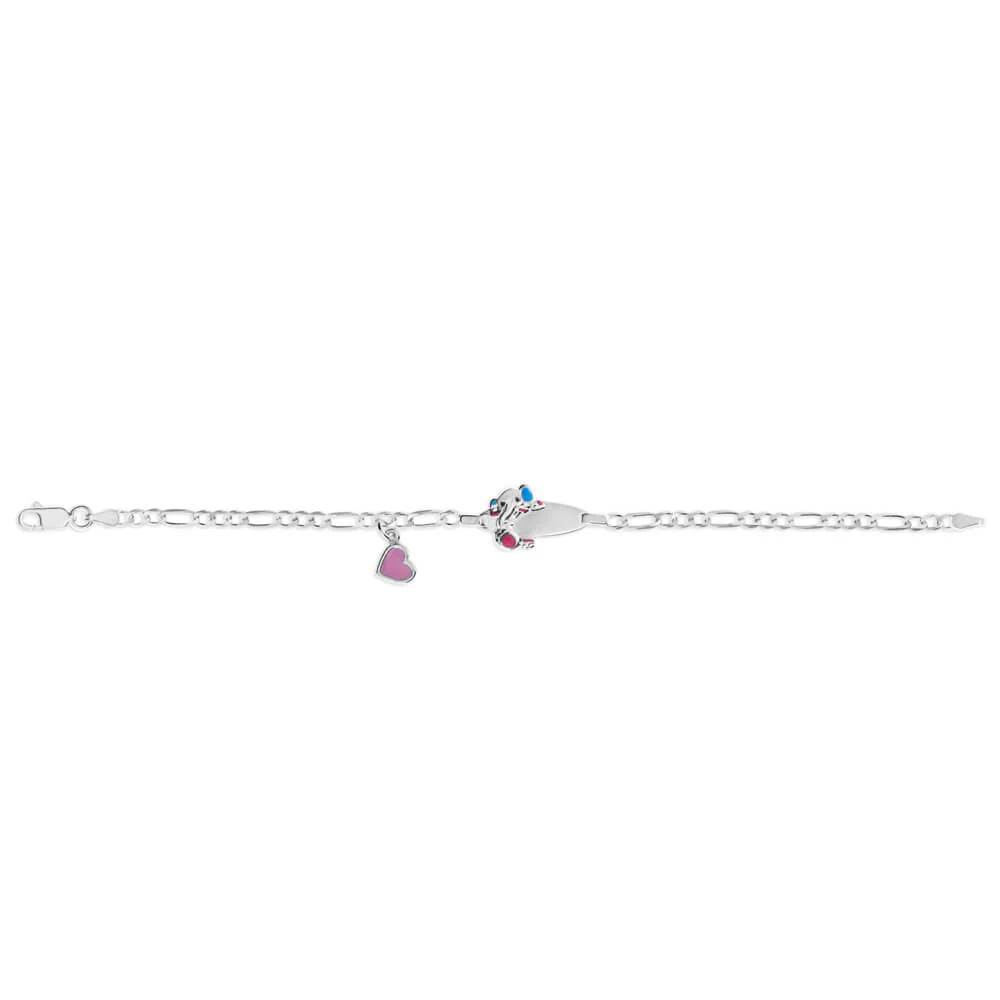 Sterling Silver Enamel Heart & Elephant 16cm Baby Bracelet - Image 2