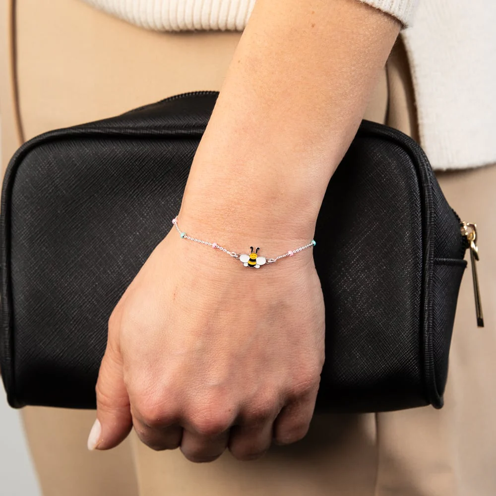 Sterling Silver Enamel Honeybee 17cm Kids Bracelet - Image 3