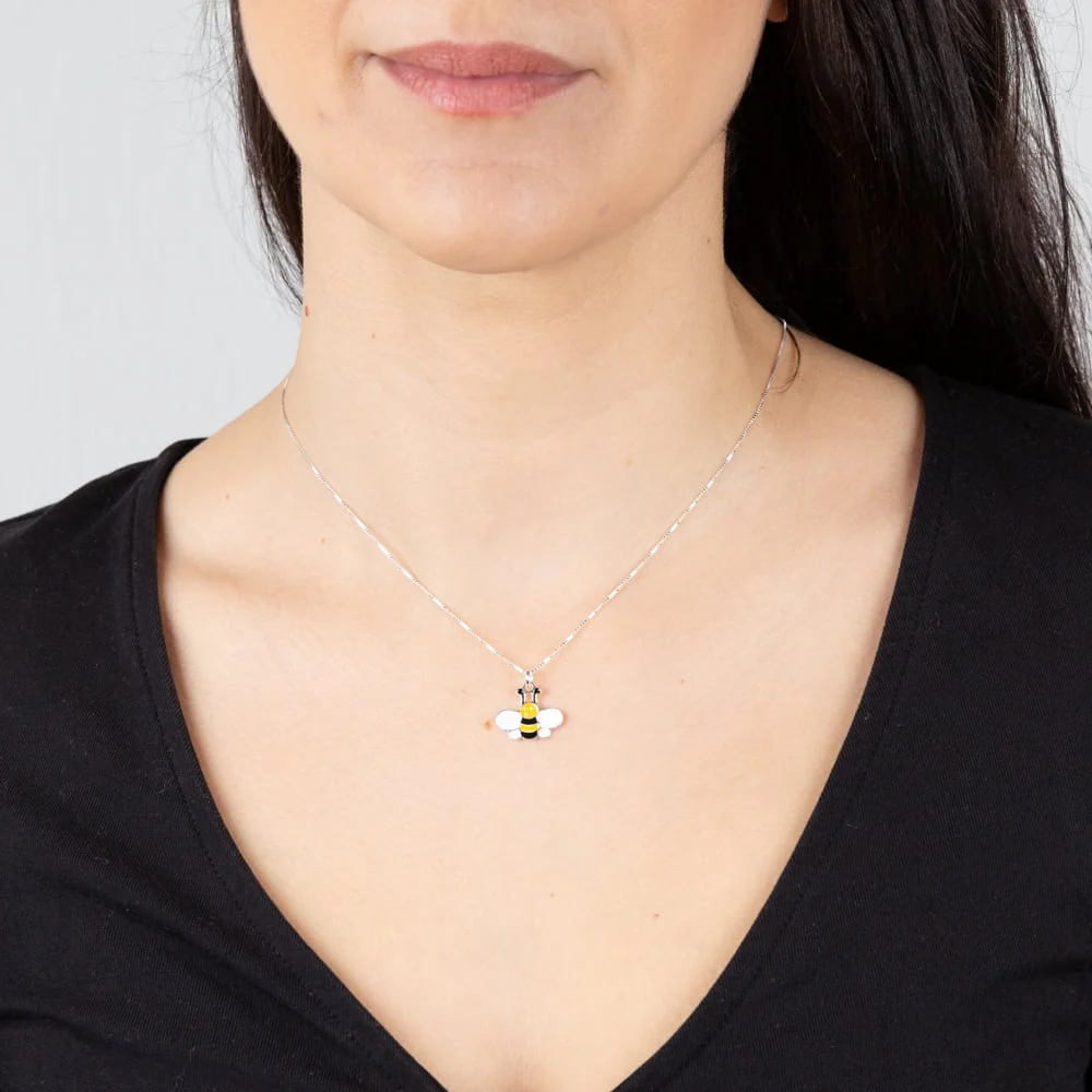 Sterling Silver Enamel Honeybee Pendant on 45cm Chain - Image 2