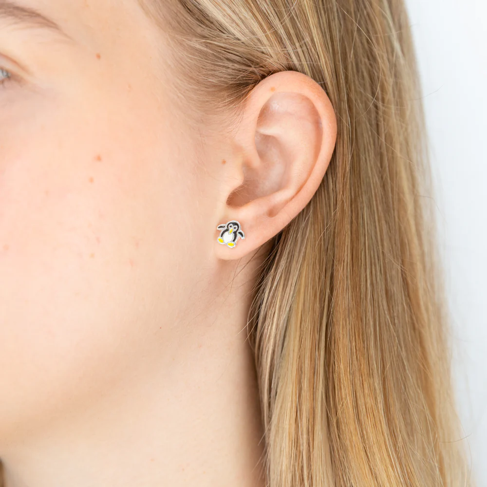 Sterling Silver Enamel Penguin Stud Earrings - Image 2