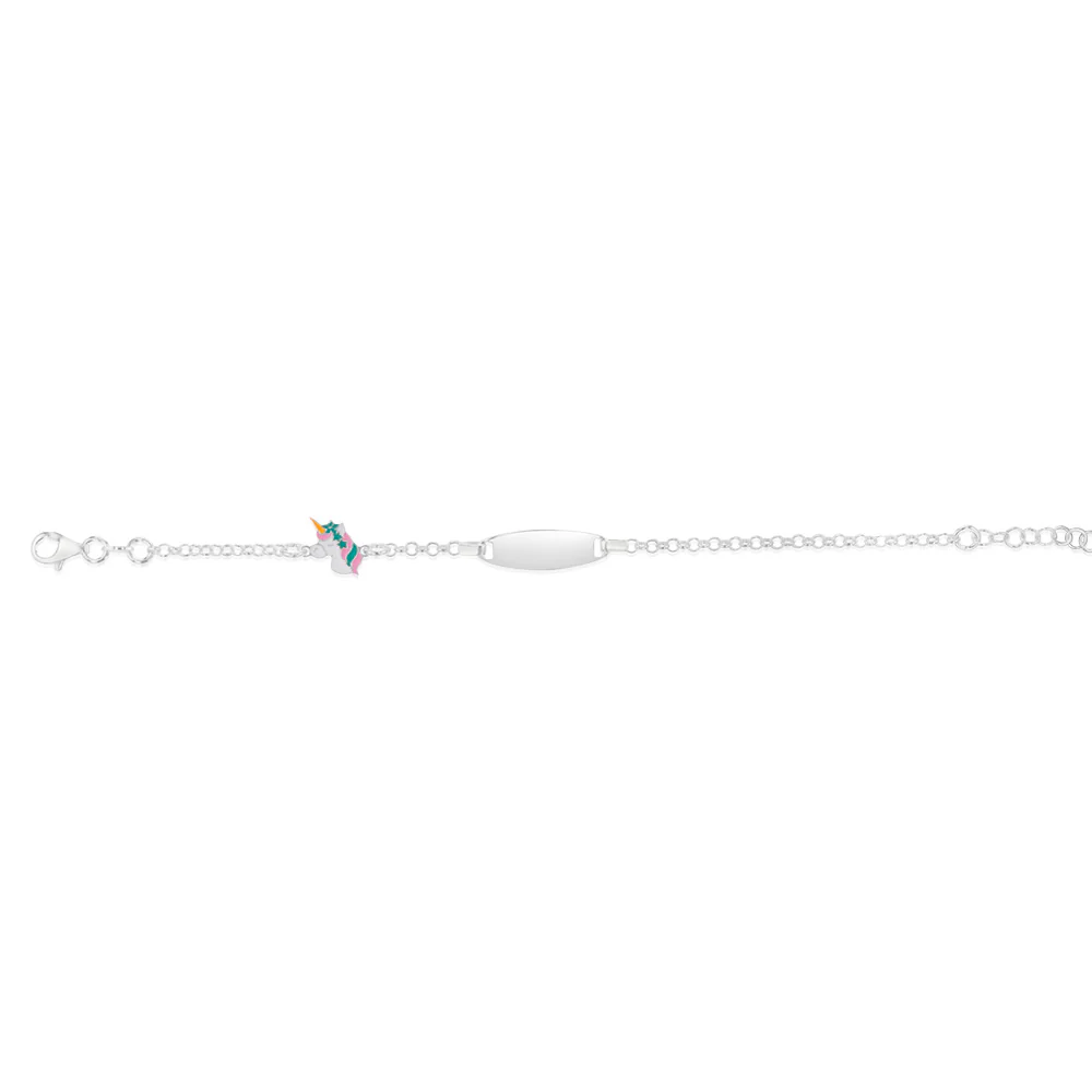 Sterling Silver Enamel Unicorn ID 14+2cm Kids Bracelet - Image 2
