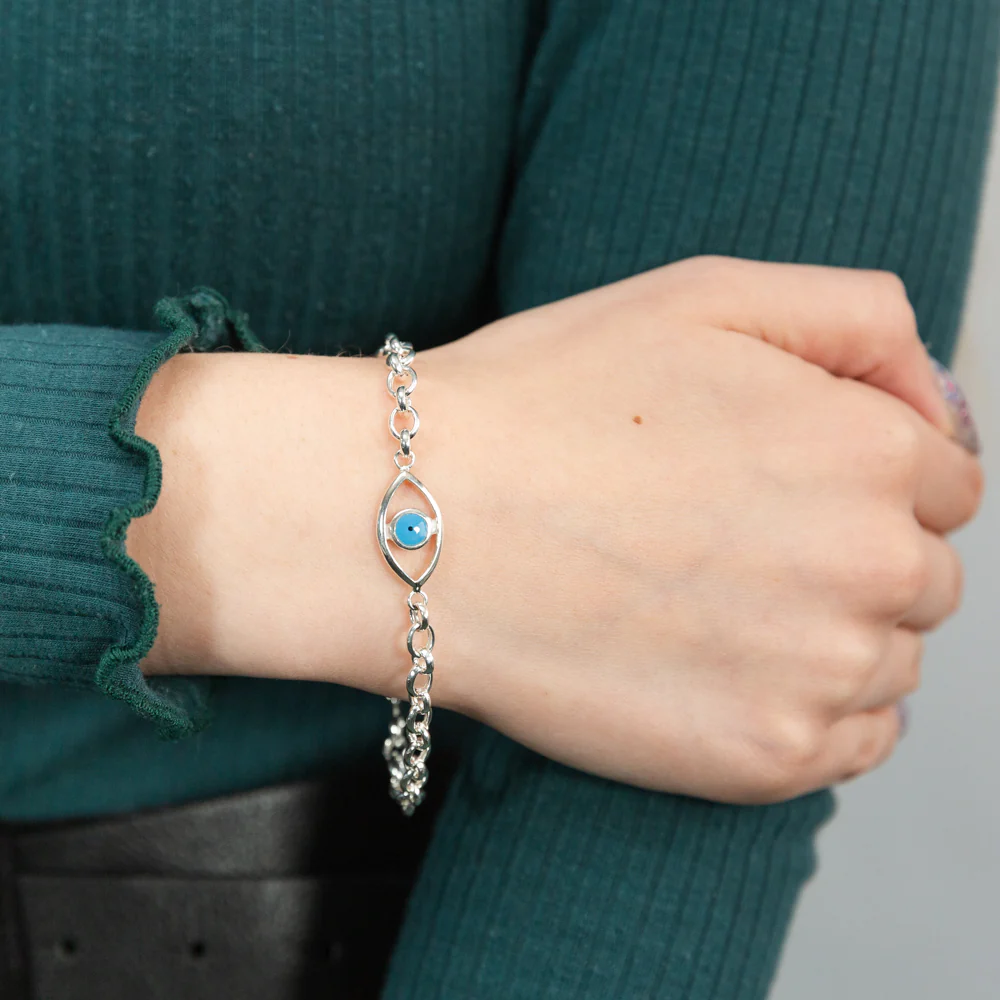Sterling Silver Evil Eye Fancy 19cm Belcher Bracelet - Image 3
