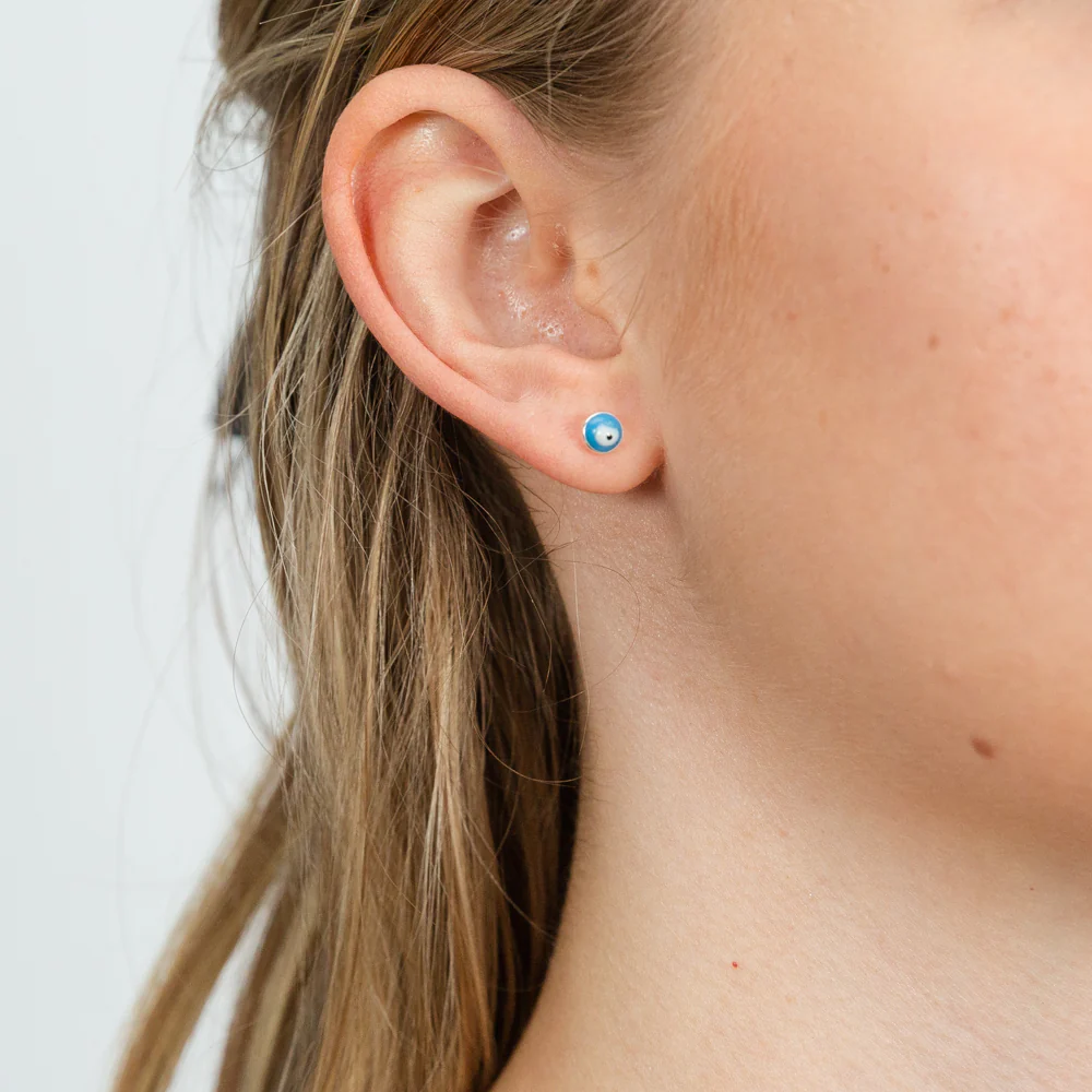 Sterling Silver Evil Eye Stud Earrings - Image 2