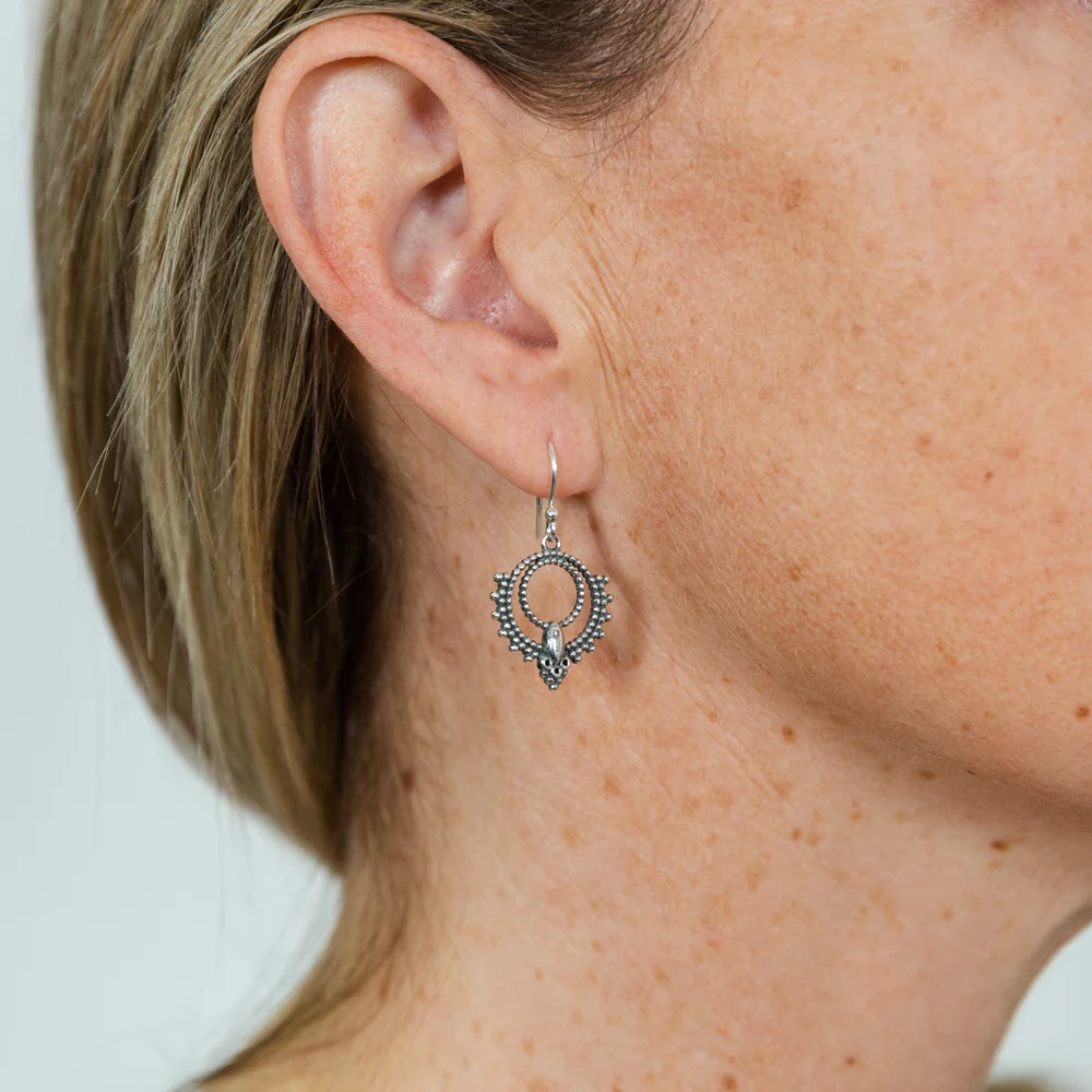 Sterling Silver Fancy Antique Drop Hook Earrings - Image 2