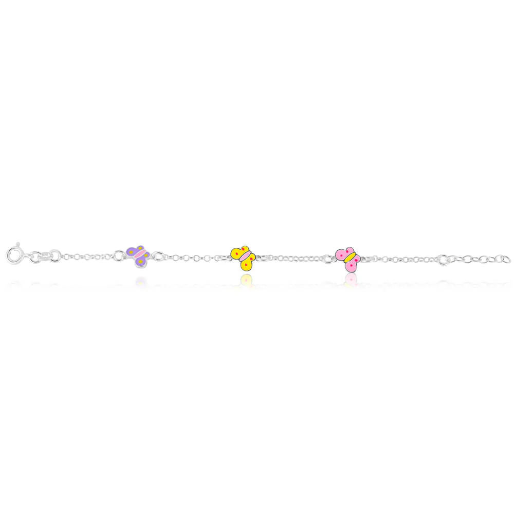 Sterling Silver Fancy Butterfly Charm Bracelet 14+2cm - Image 2