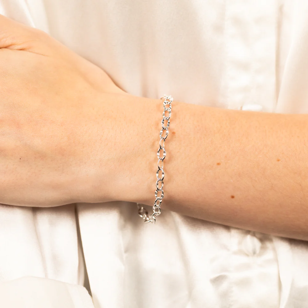 Sterling Silver Fancy Diamond Cut 19cm Bracelet - Image 3