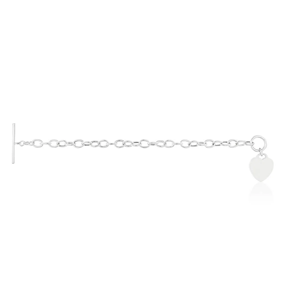 Sterling Silver Fancy Heart Charm T Bar Bracelet - Image 2