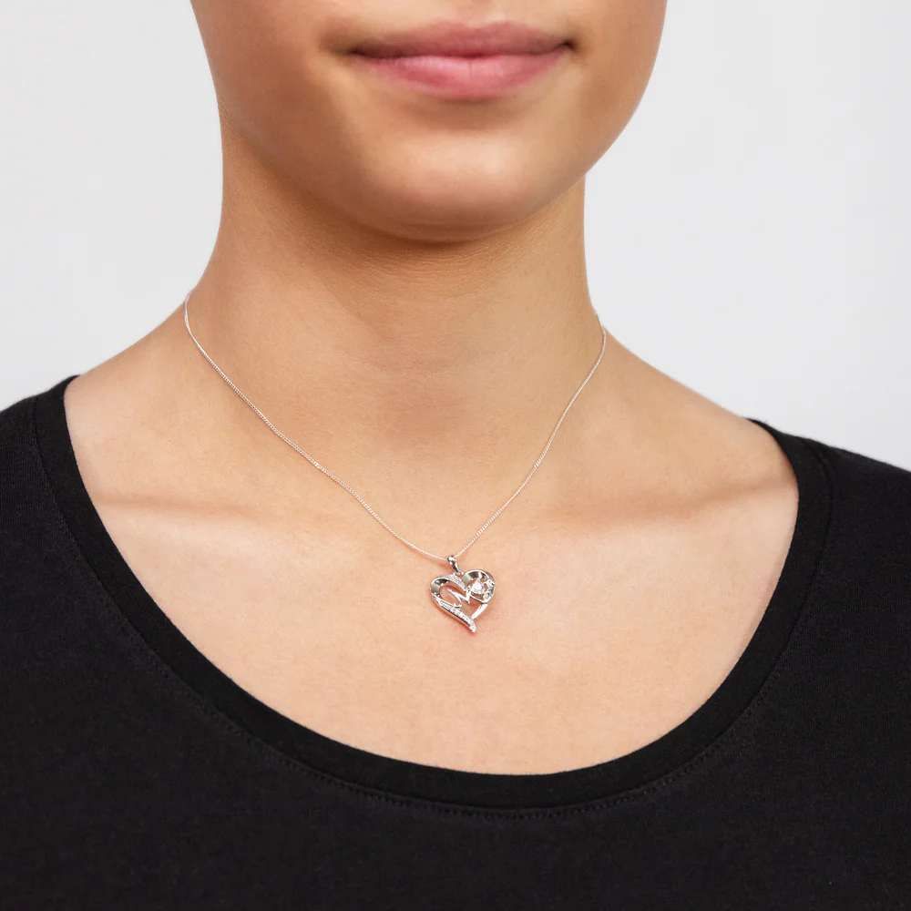 Sterling Silver Fancy Heart Mom With Cubic Zirconia Pendant - Image 2