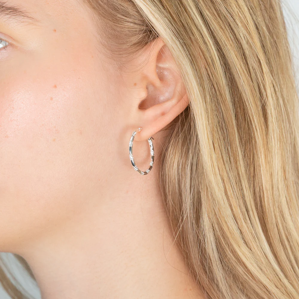 Sterling Silver Fancy Spotted Hoop Earrings - Image 2