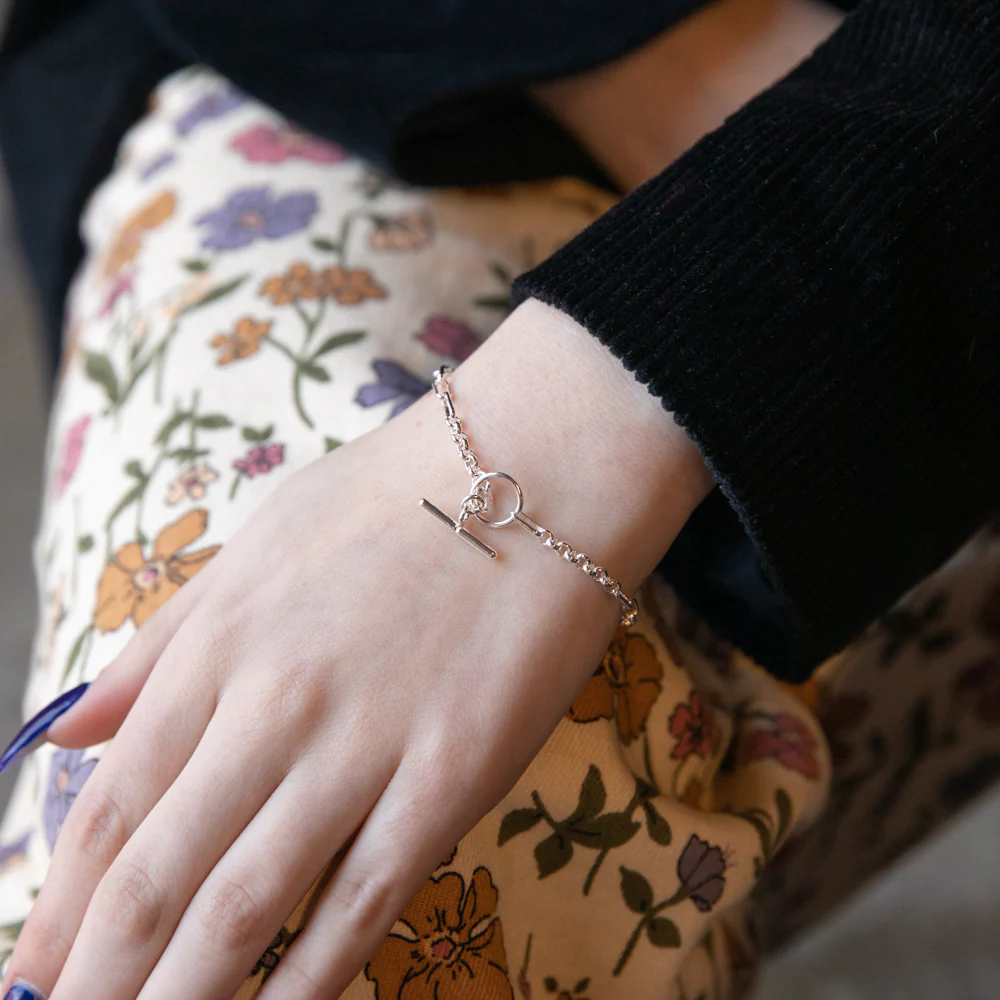 Sterling Silver Fancy T Bar Clasp 19cm Bracelet - Image 3