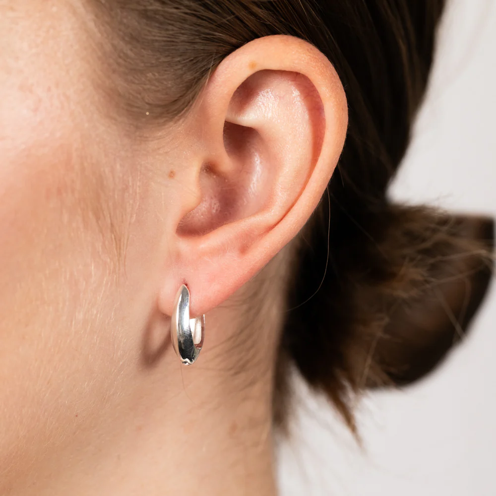 Sterling Silver Fancy  "U" Shaped Hoop Earrings - Image 2