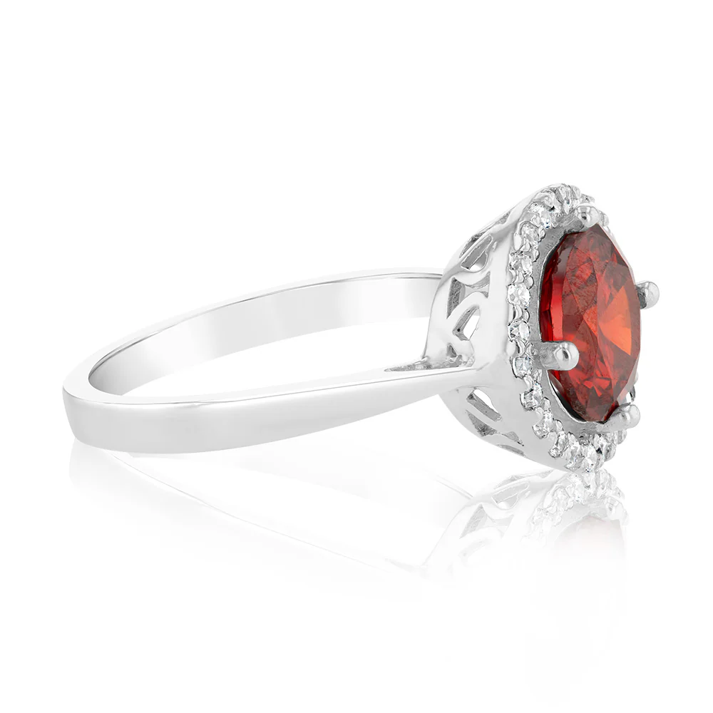 Sterling Silver Fancy White And Garnet Zirconia  Ring - Image 2