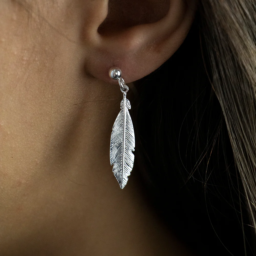 Sterling Silver Feather Drop Earrings - Image 2