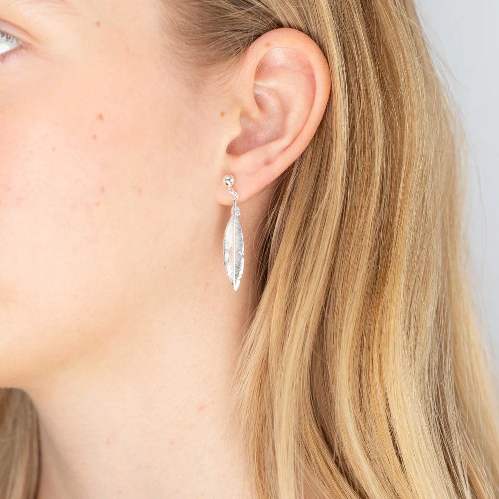 Sterling Silver Feather Drop Earrings - Image 3