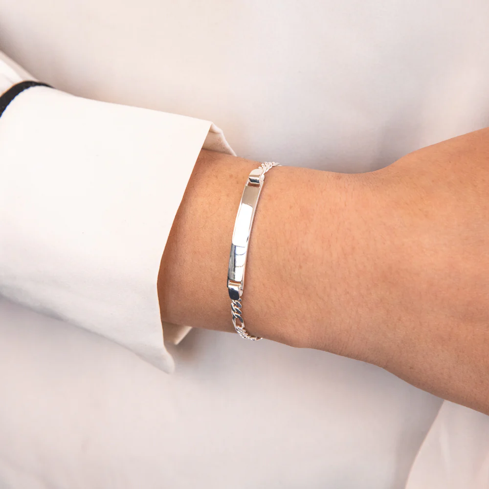 Sterling Silver Figaro 1:3 ID Bracelet in 19cm - Image 3