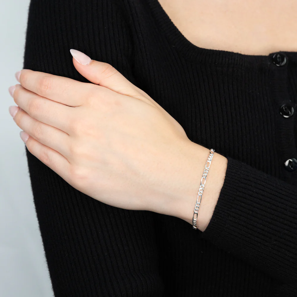 Sterling Silver Figaro 100 Gauge 21cm Bracelet - Image 3