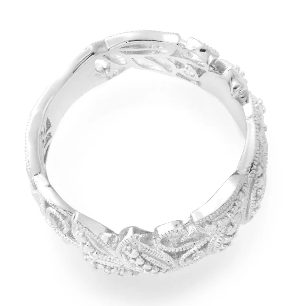 Sterling Silver Filigree Ring with 1 Brilliant Cut Diamond - Image 2