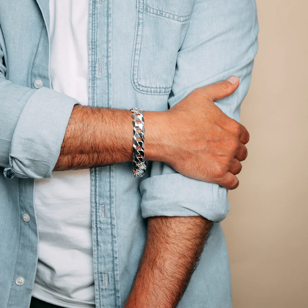 Sterling Silver Flat 350 Gauge Curb 23cm Bracelet - Image 4