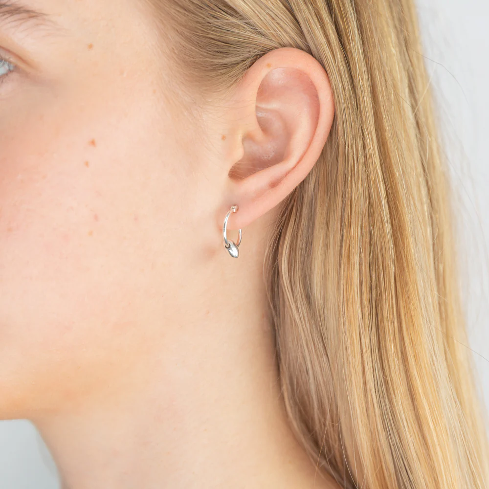Sterling Silver Floating Heart Hoop Earrings - Image 2