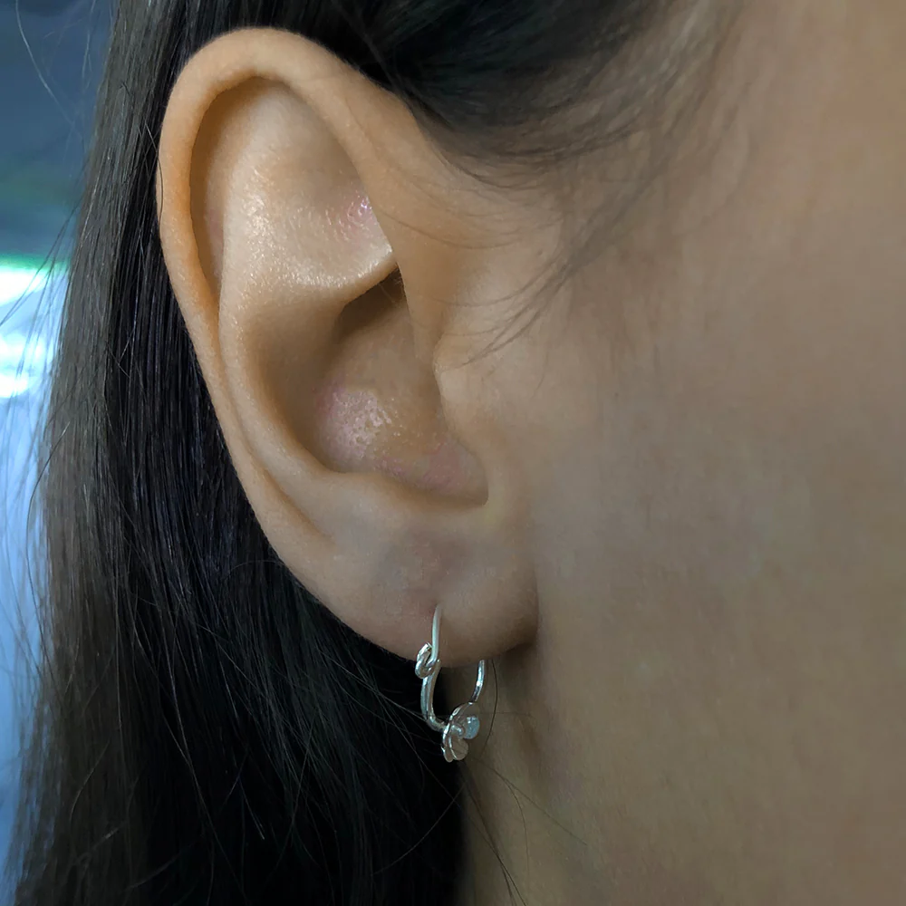 Sterling Silver Flower on Hoop Earrings - Image 2