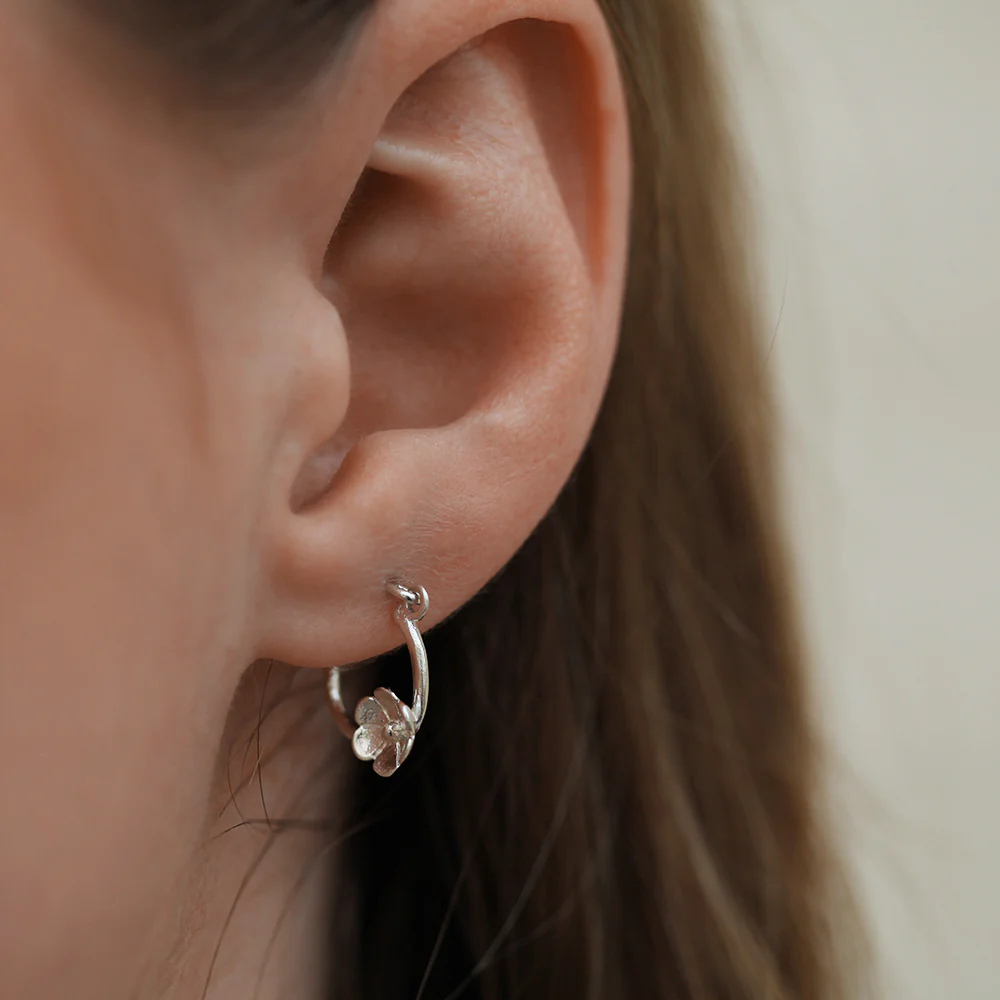 Sterling Silver Flower on Hoop Earrings - Image 3
