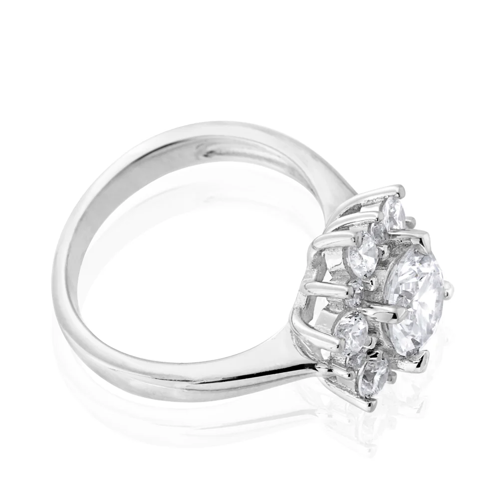 Sterling Silver Flower Shaped Cubic Zirconia Ring - Image 2