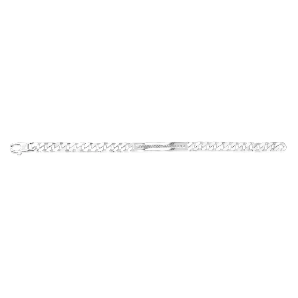 Sterling Silver Four Sides Flat Curb 200 Gauge Patterned ID Plate 20cm Bracelet - Image 2