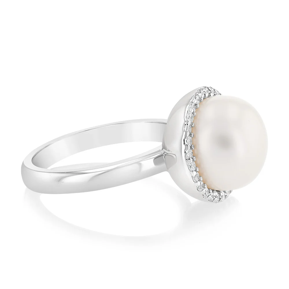 Sterling Silver Fresh Water Pearl And Zirconia Fancy Ring - Image 2