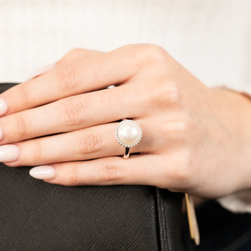 Sterling Silver Fresh Water Pearl And Zirconia Fancy Ring - Image 3