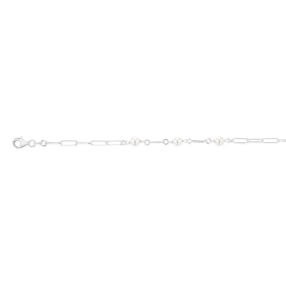 Sterling Silver Fresh Water Pearl Paperclip 19cm Bracelet - Image 2