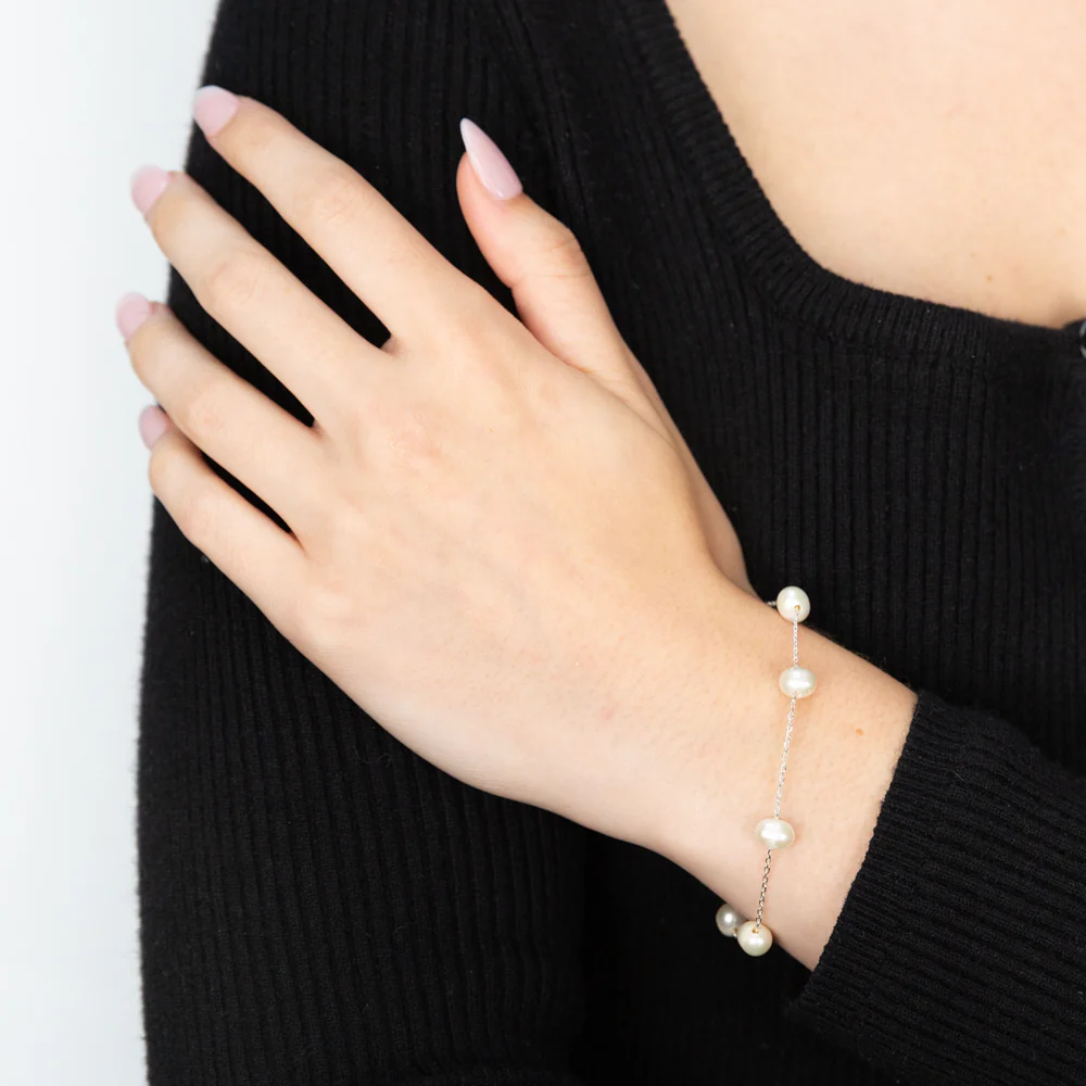 Sterling Silver Freshwater Cream/Light Pink Pearl Bracelet    *COLOURS MAY VARY* - Image 3