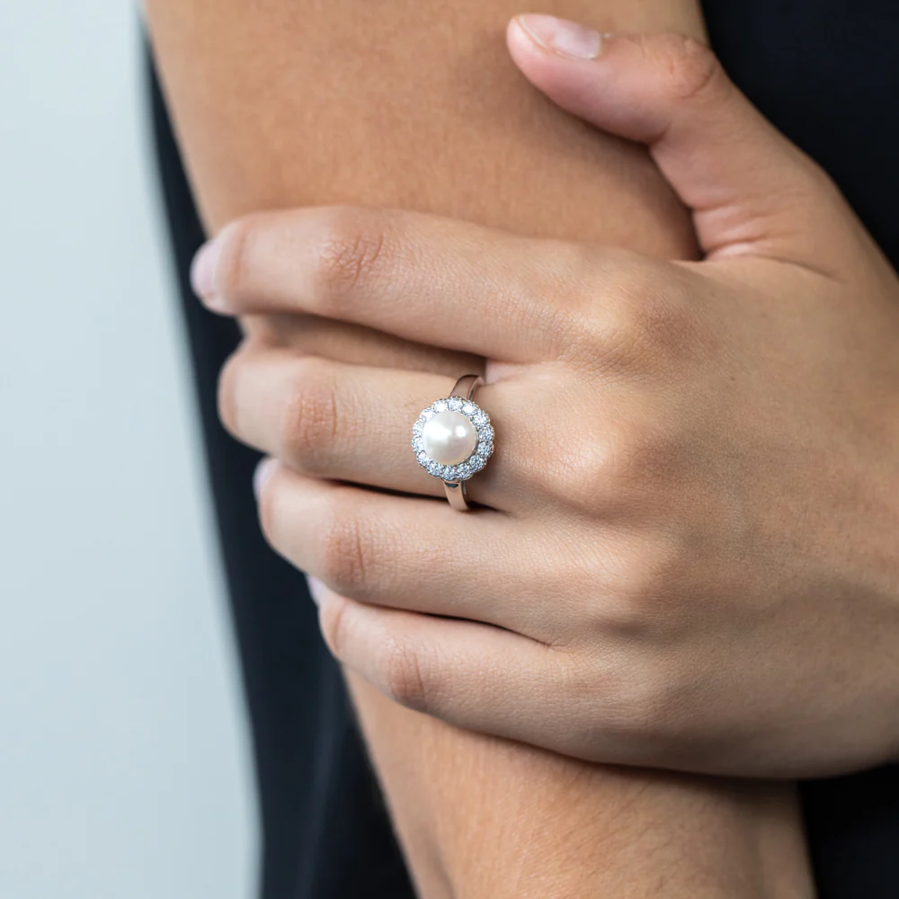 Sterling Silver Freshwater Pearl Cubic Zirconia Ring - Image 2