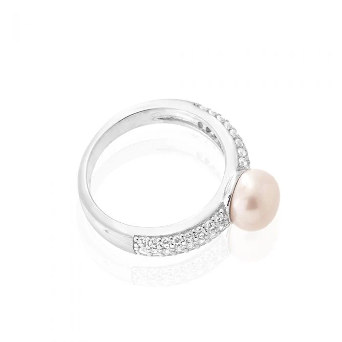 Sterling Silver Freshwater Pearl Cubic Zirconia Ring  *No Resize* - Image 2